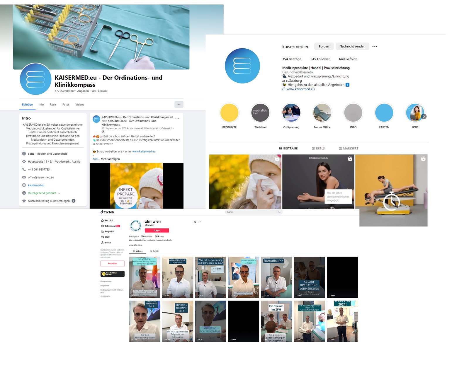 Screenshot Facebookseite Kaisermed und ZFM TikTok Channel