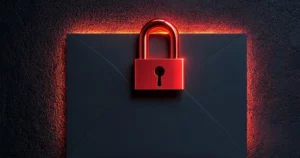 Microsoft SMTP Outlook Abschaltung - Briefumschlag in schwarz mit rotem Vorhängeschloss darüber